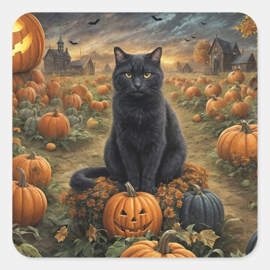 Halloween Black Cat Jack O Lanterns Vierkante Sticker (Voorkant)