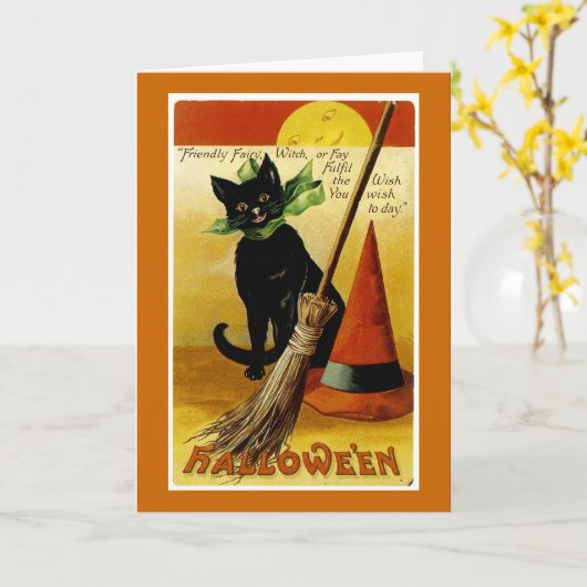 Halloween Black Cat Kaart (Gele Bloem)
