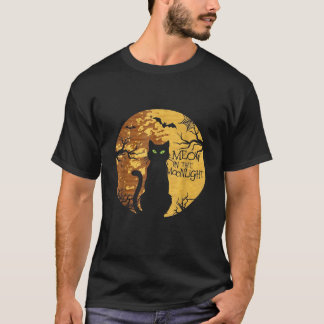 Halloween Black Cat Lover Meow in de Maan Mannen W T-shirt