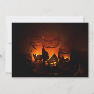 Halloween Black Cat met lumbine en vleermuizen Kaart