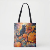 Halloween Black Cat met pompoenen eng Draagtas (Voorkant)
