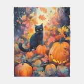 Halloween Black Cat met pompoenen eng Fleece Deken (Voorkant)