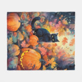 Halloween Black Cat met pompoenen eng Fleece Deken (Voorkant (Horizontaal))