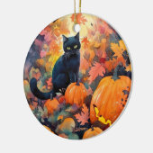 Halloween Black Cat met pompoenen eng Keramisch Ornament (Links)