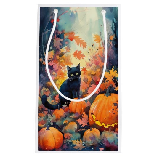 Halloween Black Cat met pompoenen eng Klein Cadeauzakje (Voorkant)