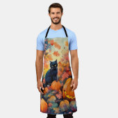 Halloween Black Cat met pompoenen eng Schort (Gedragen)