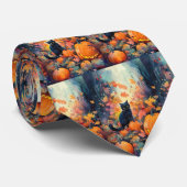 Halloween Black Cat met pompoenen eng Stropdas (Opgerold)