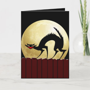 Halloween Black Cat met volle maan Kaart