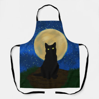 Halloween Black Cat Moonlit Silhouette Schort