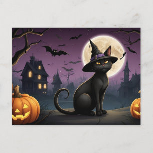 Halloween Black Cat Night Out Feestdagenkaart