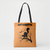 Halloween Black Cat on Tree Orange Gingham Plaid Draagtas (Voorkant)