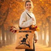 Halloween Black Cat on Tree Orange Gingham Plaid Draagtas