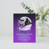 Halloween Black Cat op Broom Full Moon Party Uitnodiging Briefkaart (Staand voorkant)