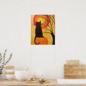Halloween Black Cat op pompoen Poster (Keuken)