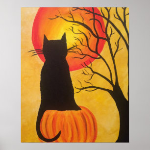 Halloween Black Cat op pompoen Poster