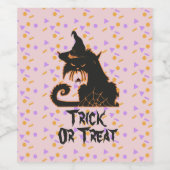 Halloween Black Cat Party Confetti Roze Wijn Etiket (Enkel label)