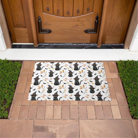 Halloween Black Cat Pattern - Witchy Cat Deurmat (Buiten)