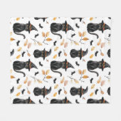 Halloween Black Cat Pattern - Witchy Cat Fleece Deken (Voorkant (Horizontaal))