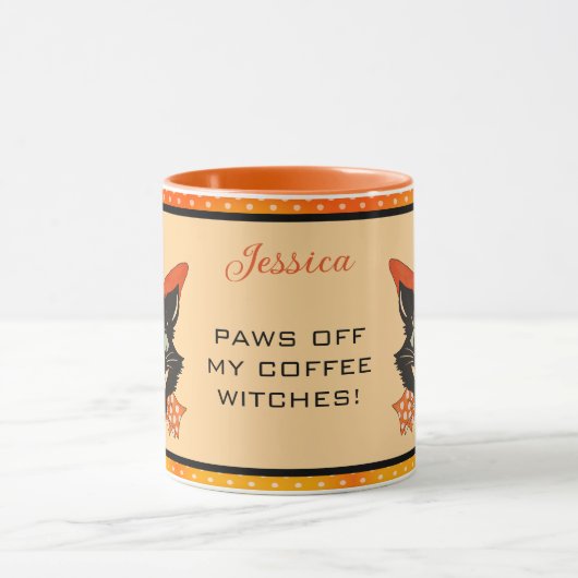 Halloween Black Cat - Pit's off My Coffee Witte Mok (Midden)