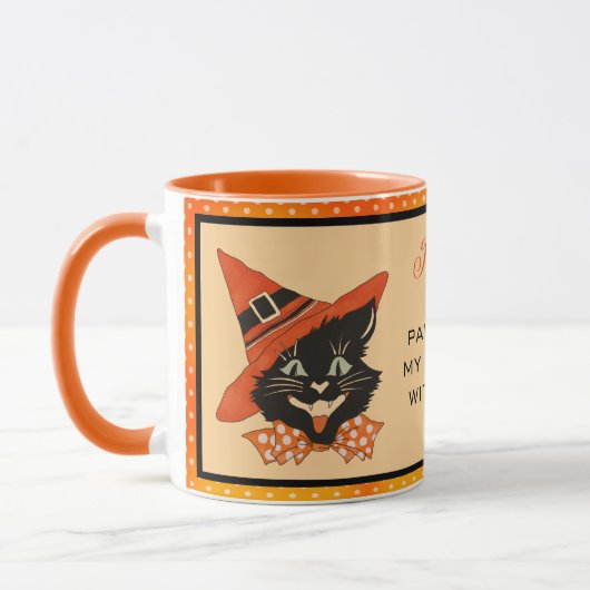 Halloween Black Cat - Pit's off My Coffee Witte Mok (Links)
