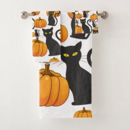 Halloween Black Cat Pumpkin Fun Bad Handdoek