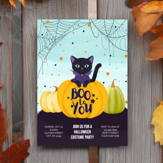 Halloween Black Cat Pumpkin Schattige Kostuumfeest Kaart
