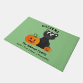Halloween Black Cat Pumpkins Green Achtergronddeur Deurmat (Schuin)