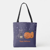 Halloween Black Cat Pumpkins Lantern Purple Draagtas (Achterkant)