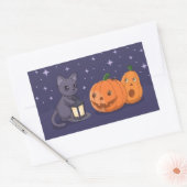 Halloween Black Cat Pumpkins Lantern Purple Rechthoekige Sticker (Envelop)