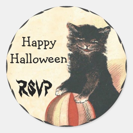  HALLOWEEN Black Cat RSVP Ronde Sticker (Voorkant)