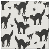 Halloween Black Cat Silhouette Pattern White BG Stof (Close Up)