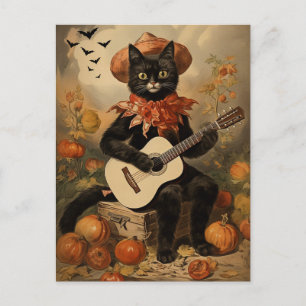  Halloween Black Cat Spelen Gitaar Feestdagenkaart