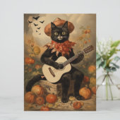  Halloween Black Cat Spelen Gitaar Kaart (Staand voorkant)