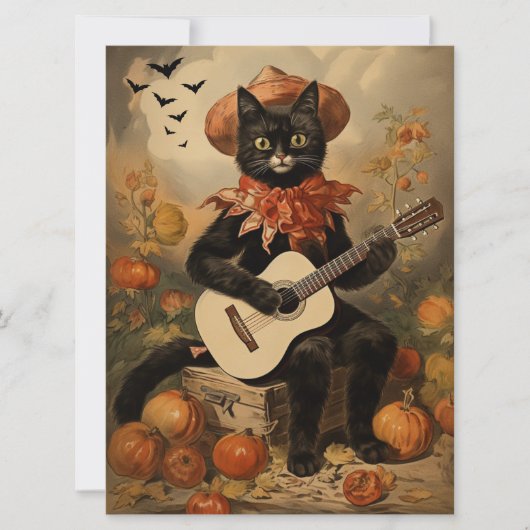  Halloween Black Cat Spelen Gitaar Kaart (Voorkant)