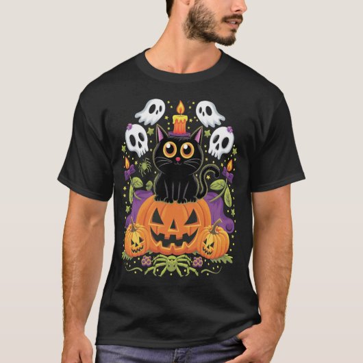 Halloween Black Cat - Spooky Cat T-shirt (Voorkant)