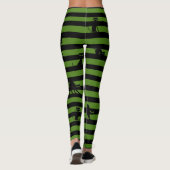 Halloween Black Cat & Stripes Leggings Olive Green (Achterkant)