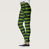 Halloween Black Cat & Stripes Leggings Olive Green (Links)