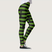 Halloween Black Cat & Stripes Leggings Olive Green (Rechts)