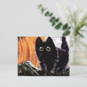 Halloween Black Cat that Data Scaredy Cat Briefkaa Briefkaart (Staand voorkant)