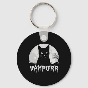 Halloween Black Cat Vampire met Full Moon - Vampu Sleutelhanger