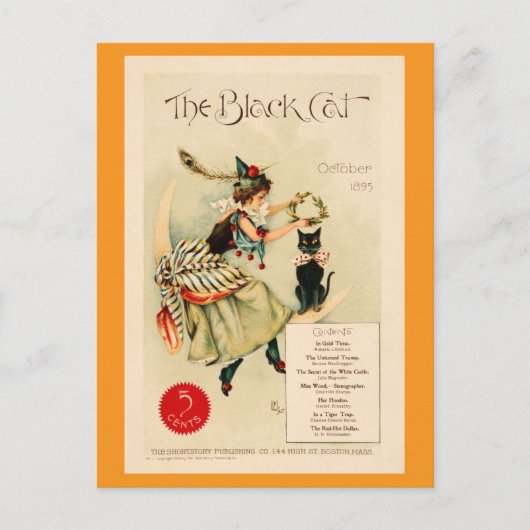 Halloween  Black Cat Victoriaans Magazine Briefkaart (Voorkant)