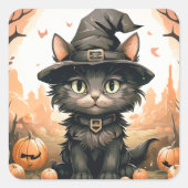 Halloween Black cat Vierkante Sticker (Voorkant)