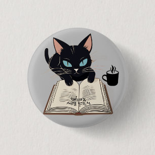 Halloween Black Cat Witch Brew Recept Boek, Spooky Ronde Button 3,2 Cm