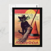 Halloween Black Cat Witch Card Briefkaart (Voorkant / Achterkant)