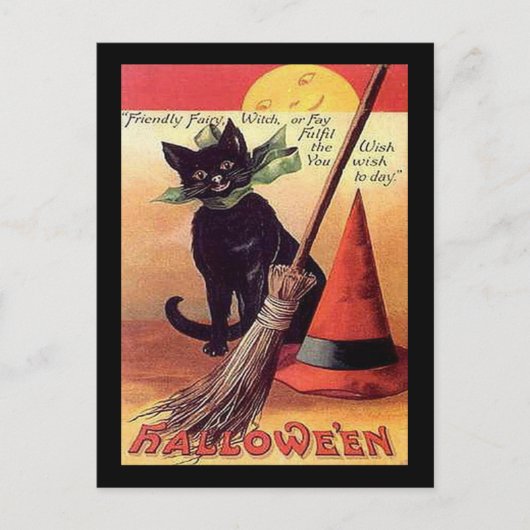 Halloween Black Cat Witch Card Briefkaart (Voorkant)