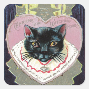 Halloween Black Cat Witch Charm Spell  Vierkante Sticker