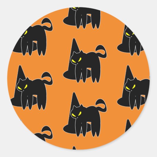 Halloween Black Cat Witch Oranje Ronde Sticker (Voorkant)