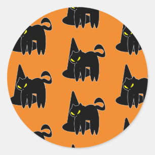 Halloween Black Cat Witch Oranje Ronde Sticker