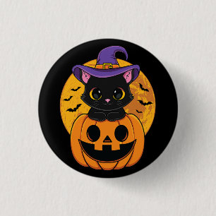 Halloween Black Cat Witch Pet pompoen voor kindere Ronde Button 3,2 Cm