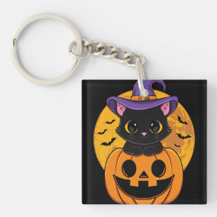 Halloween Black Cat Witch Pet pompoen voor kindere Sleutelhanger